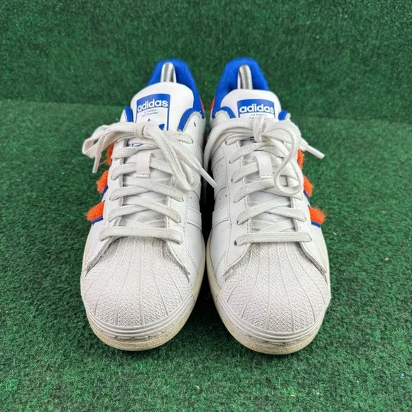 Adidas Superstar Low IF7610 Trainers Womens Cloud White Orange Royal Blue Size 9 - Picture 2 of 8